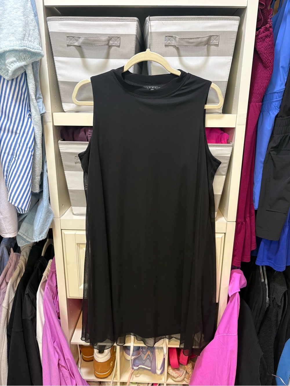 Black Sleeveless Chiffon Overlay Dress - Women
